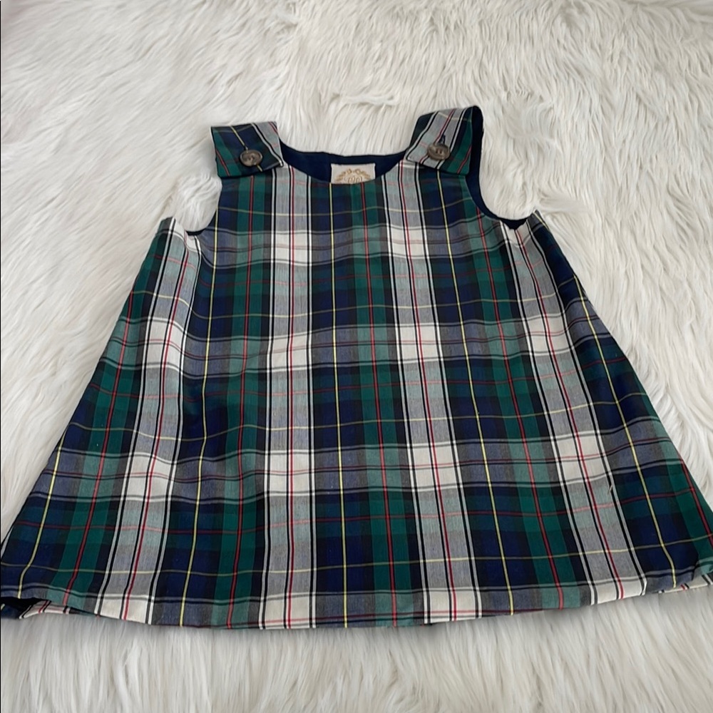The Beaufort Bonnet Company Green Navy White Plaid Pinafore Dress
